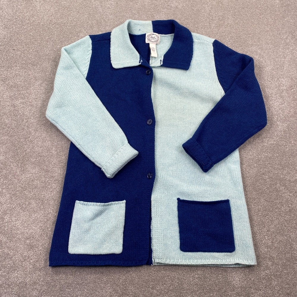 Stitches In Time Colorblock Lambswool Cardigan Sweaters Women's Size L Blue